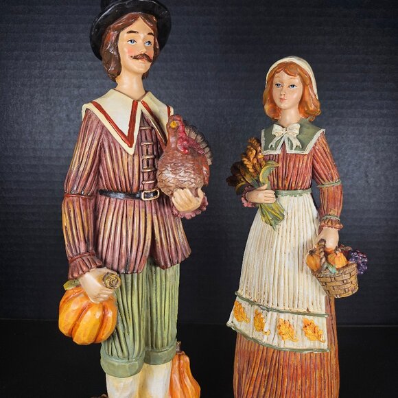 Vintage Home Interior Set of Two Thanksgiving Pilgrim Resin Figurines - Picture 1 of 10